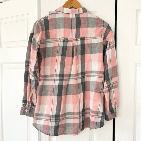 SHEIN Pink Gray Plaid Button Down Long Sleeve Flannel Shirt Size S EUC - Picture 5 of 6